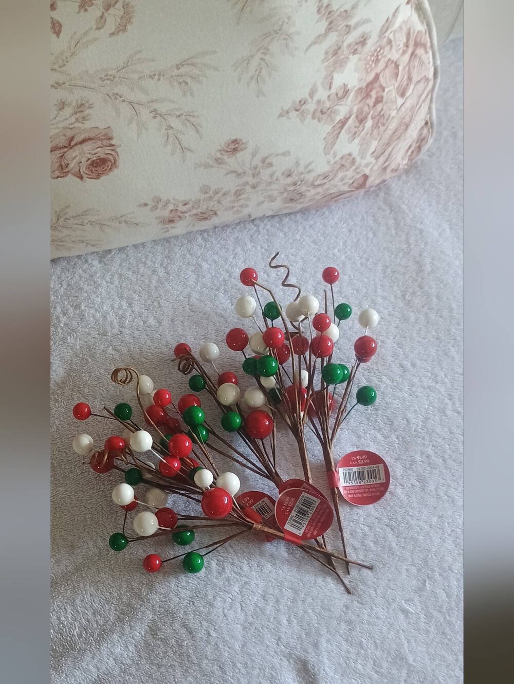 A Bundle of 5 Red, Green & White Holiday Berry Spray - Decorative Picks